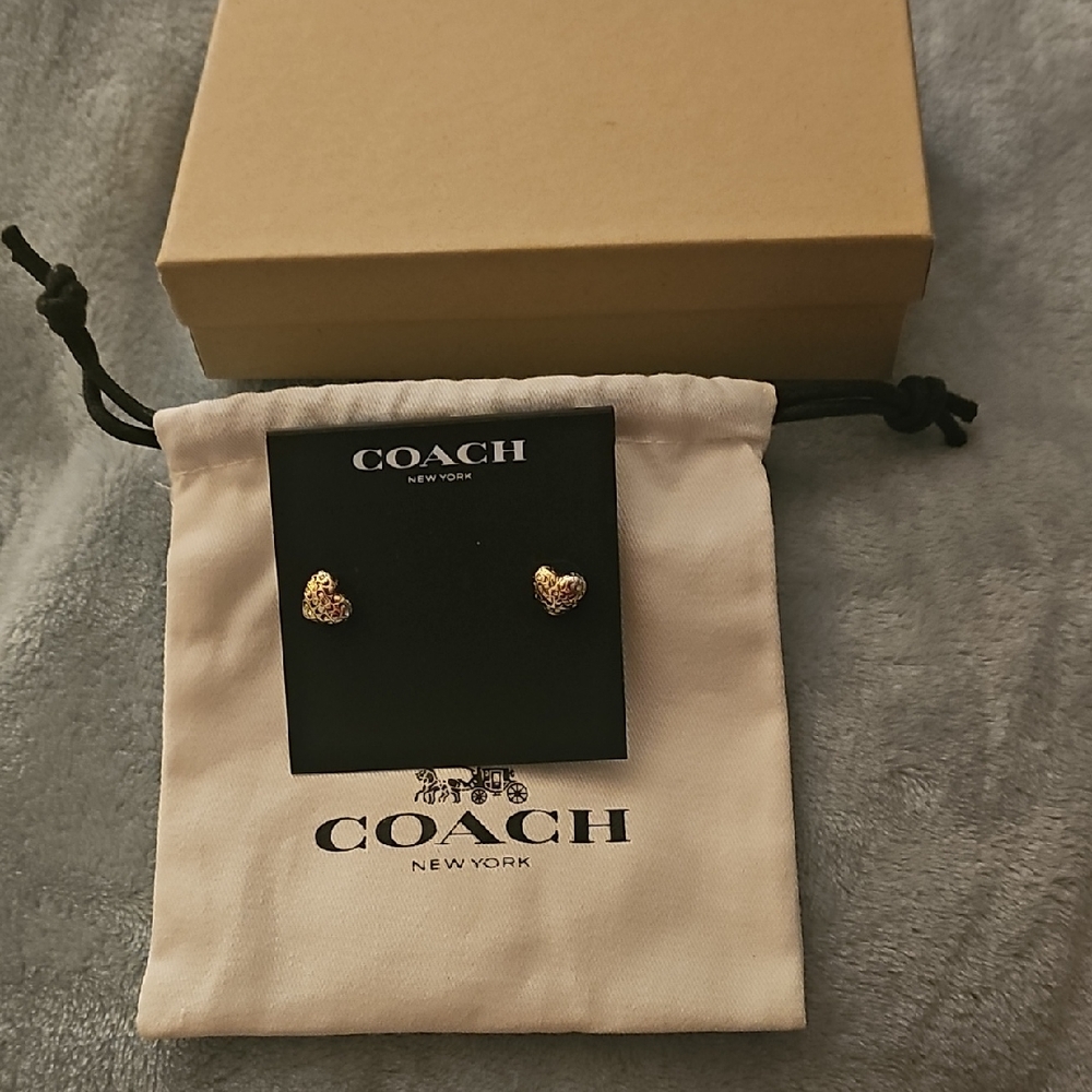 Coach Gold Heart Stud Earrings